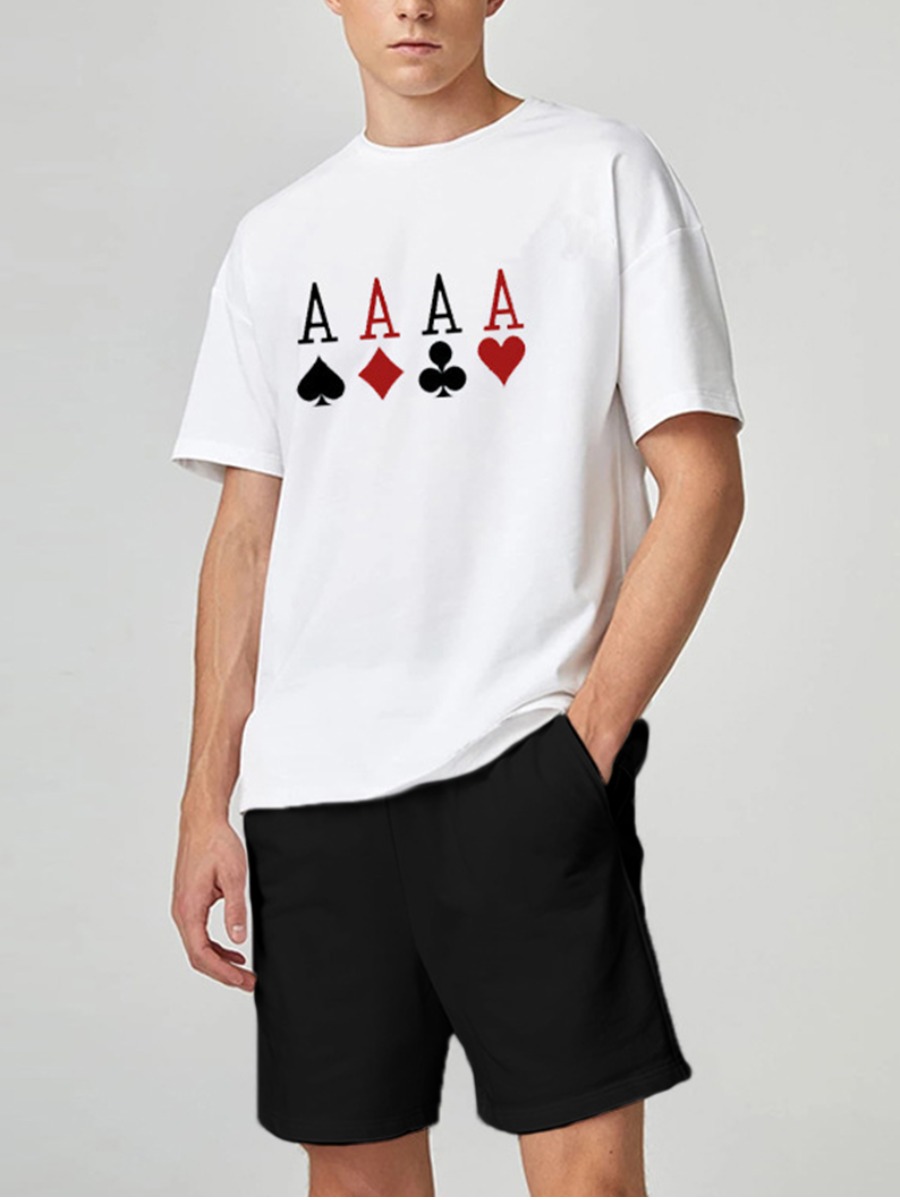 

Lovely Men Casual Letter Print Drawstring White Two Piece Shorts Set