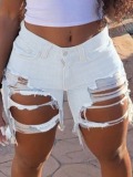 Lovely Sexy Hollow-out Creamy White Denim Shorts