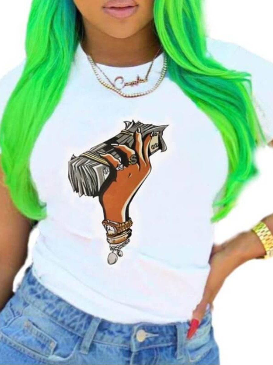 

Lovely Casual O Neck Print White T-shirt