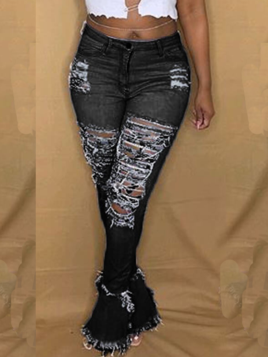 

Lovely Trendy Hollow-out Black Jeans