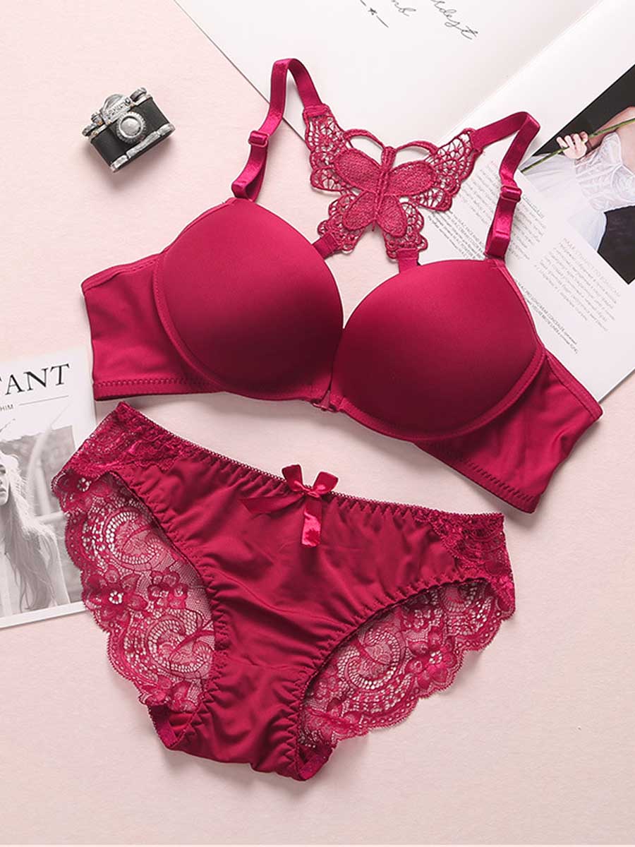 

LW SXY Lace Patchwork Red Bra Set