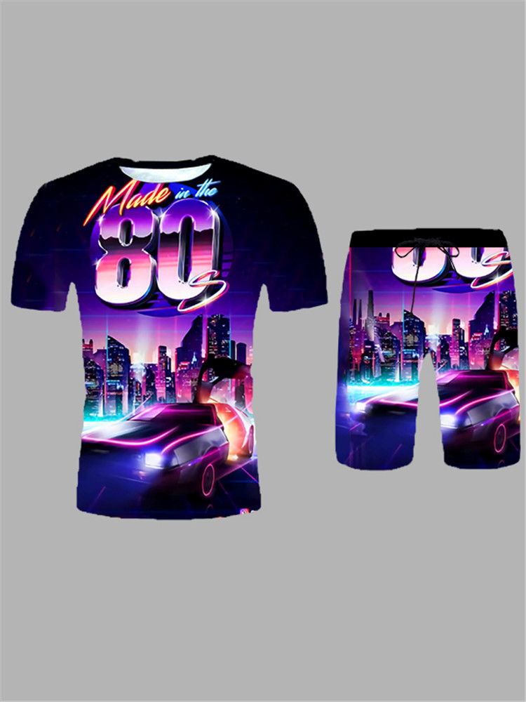 

LW Men Street Gradient Letter Print Black Two Piece Shorts Set