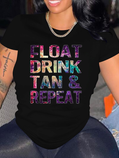 

Lovely Casual Round Neck Letter Print Black T-shirt