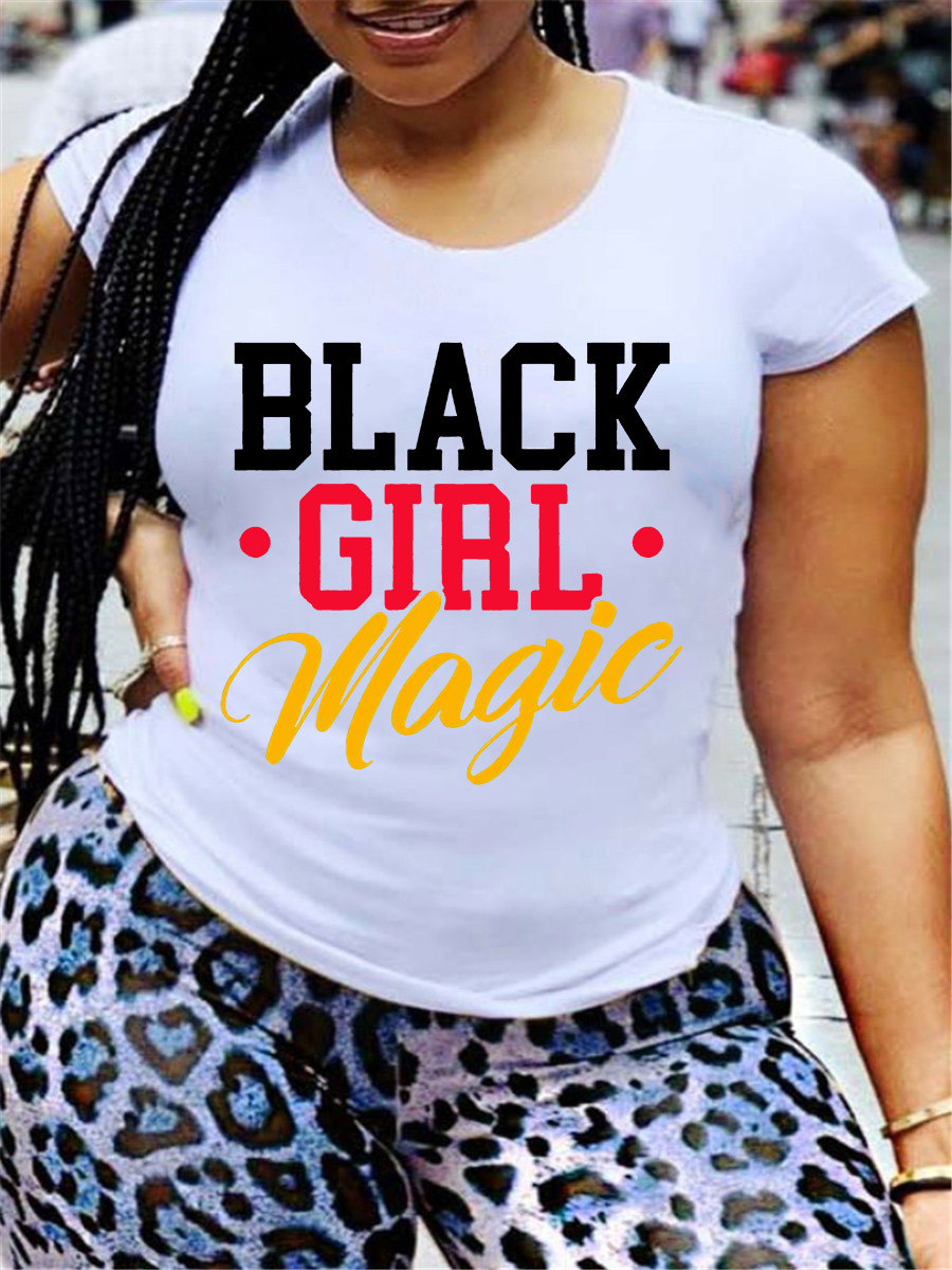 

LW Casual Round Neck Letter Print White T-shirt