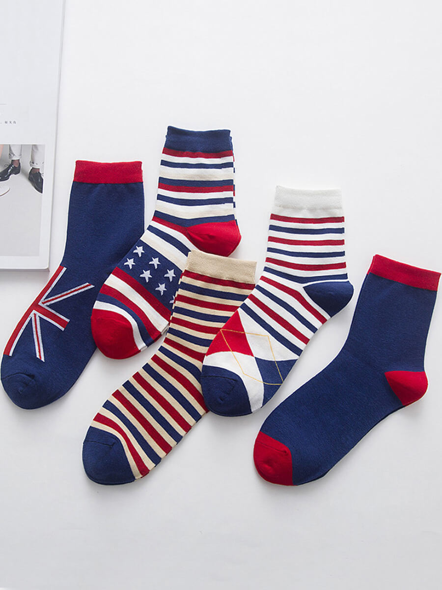 

Lovely 5-pair Men Street American Flag Independence Day Multicolor Socks, Multi