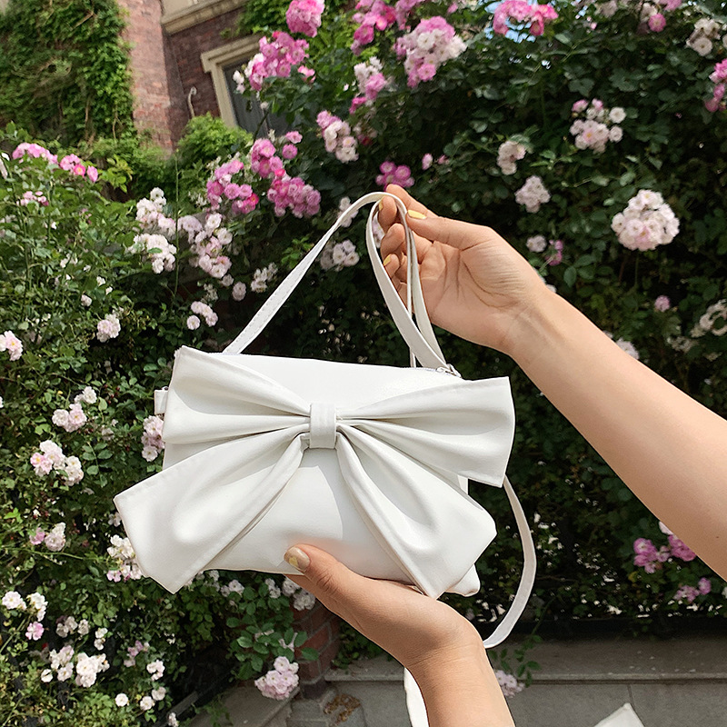 

LW Casual Bow-tie Decoration White Crossbody Bag