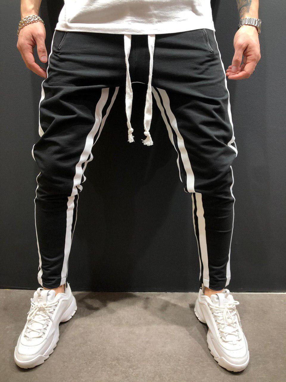 

LW COTTON Men Casual Striped Drawstring Black Pants