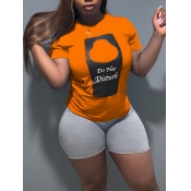 LW Sportswear Print Orange Two-piece Shorts Set
