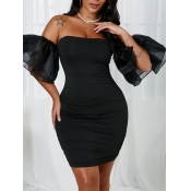 Lovely Sweet Mesh Flounce Design Black Mini Dress