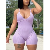 LW Casual Backless Rib-Knit Purple Romper