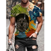 Lovely Men Street Graffiti Print Patchwork Yellow 