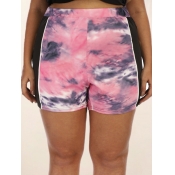 Lovely Plus Size Casual Tie-dye Elastic Pink Short