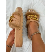LW Casual Fluffy Chain Decoration Brown Platform S