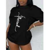 LW Faith Drawing Letter Print Black T-shirt