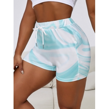 

LW TikTok Leggings Casual Mid Waist Print Drawstring Baby Blue Shorts
