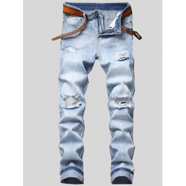

LW Men Street Mid Waist Ripped Baby Blue Jeans
