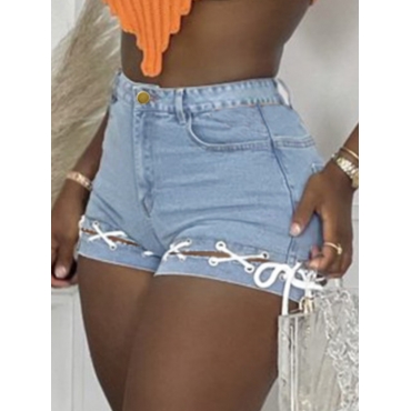 

LW SXY Bandage Hollow-out Design Baby Blue Denim Shorts