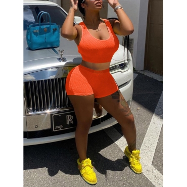 

Lovely Sporty U Neck Skinny Jacinth Two Piece Shorts Set