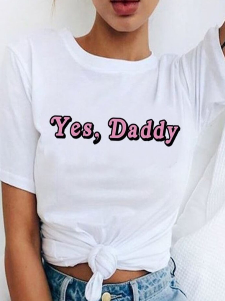 

Lovely Casual O Neck Letter Print White T-shirt
