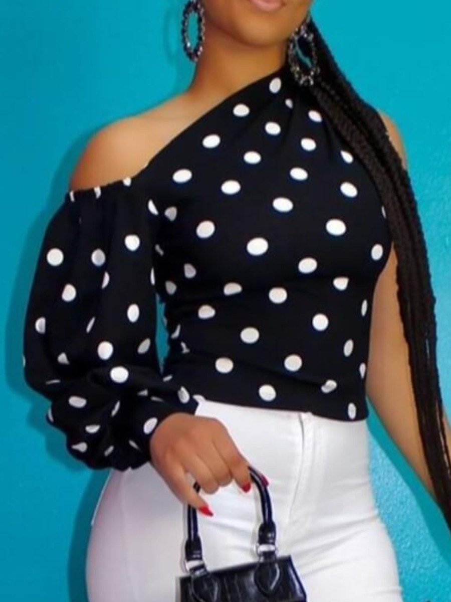 

LW Stylish Dot Print Black Blouse