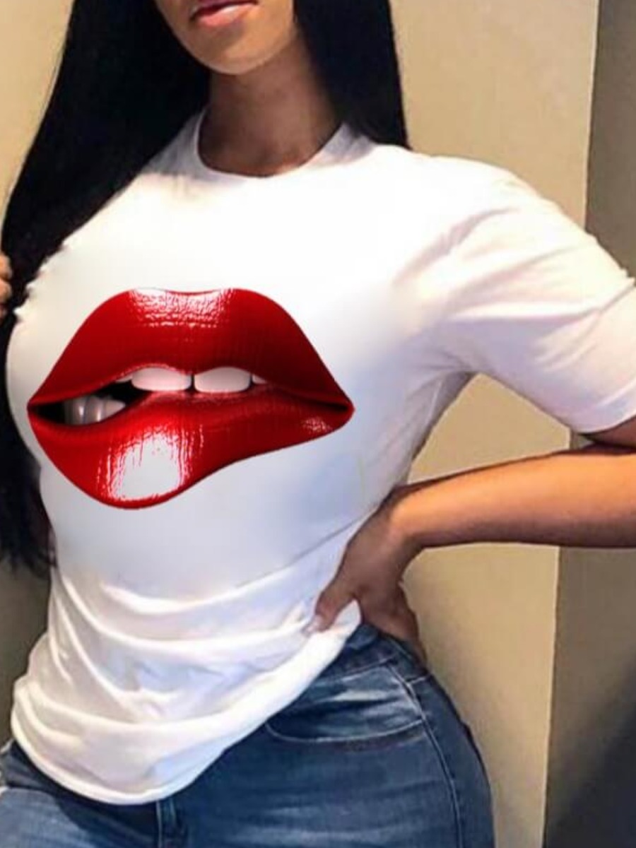 

LW Casual O Neck Lip Print Rose T-shirt