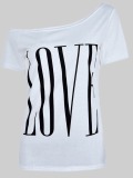 LW Plus Size Casual Letter Print White T-shirt