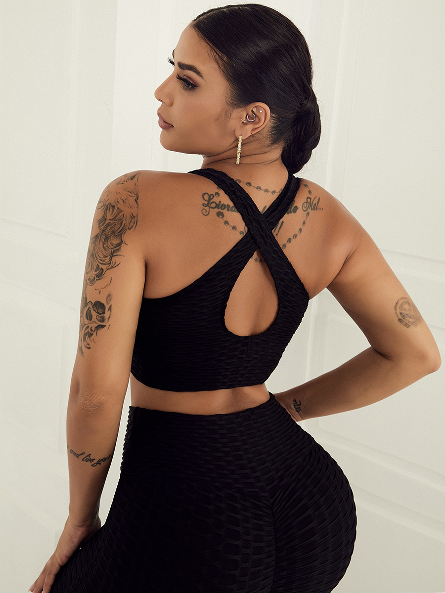 

Lovely TikTok Leggings Sporty V Neck Crop Top Black Active Camisole