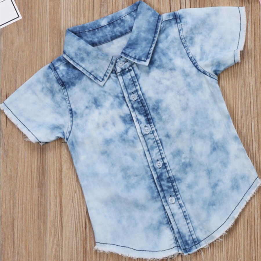 

Lovely Boy Casual Turndown Collar Tie-dye Baby Blue Shirt