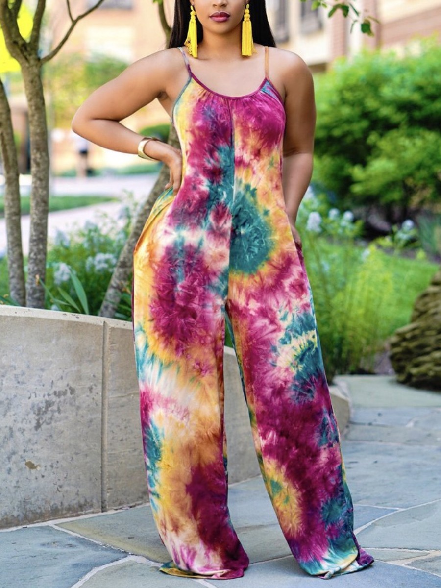 

LW Street Tie-dye Loose Purple One-piece Jumpsuit