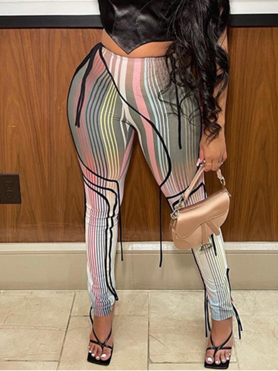

Lovely Sexy Striped Tassel Design White Pants