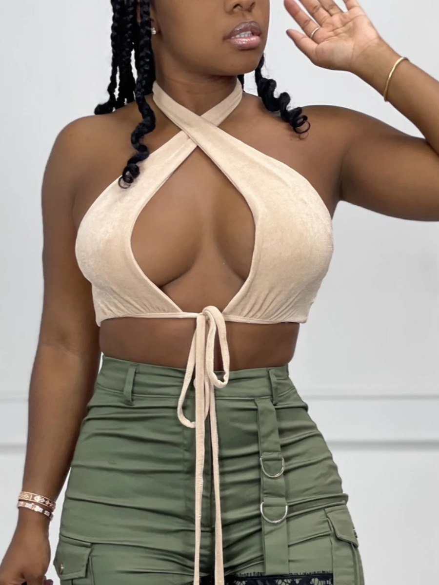 

Lovely Sexy Bandage Hollow-out Design Apricot Camisole