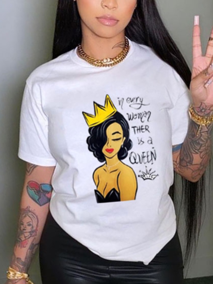 

Lovely Casual Crown Letter Print White T-shirt