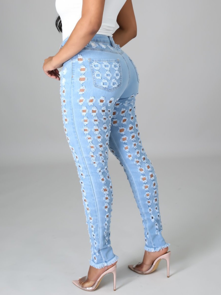

Lovely Street High-waisted Ripped Baby Blue Jeans