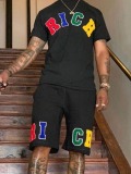 LW Men Round Neck Letter Print Shorts Set