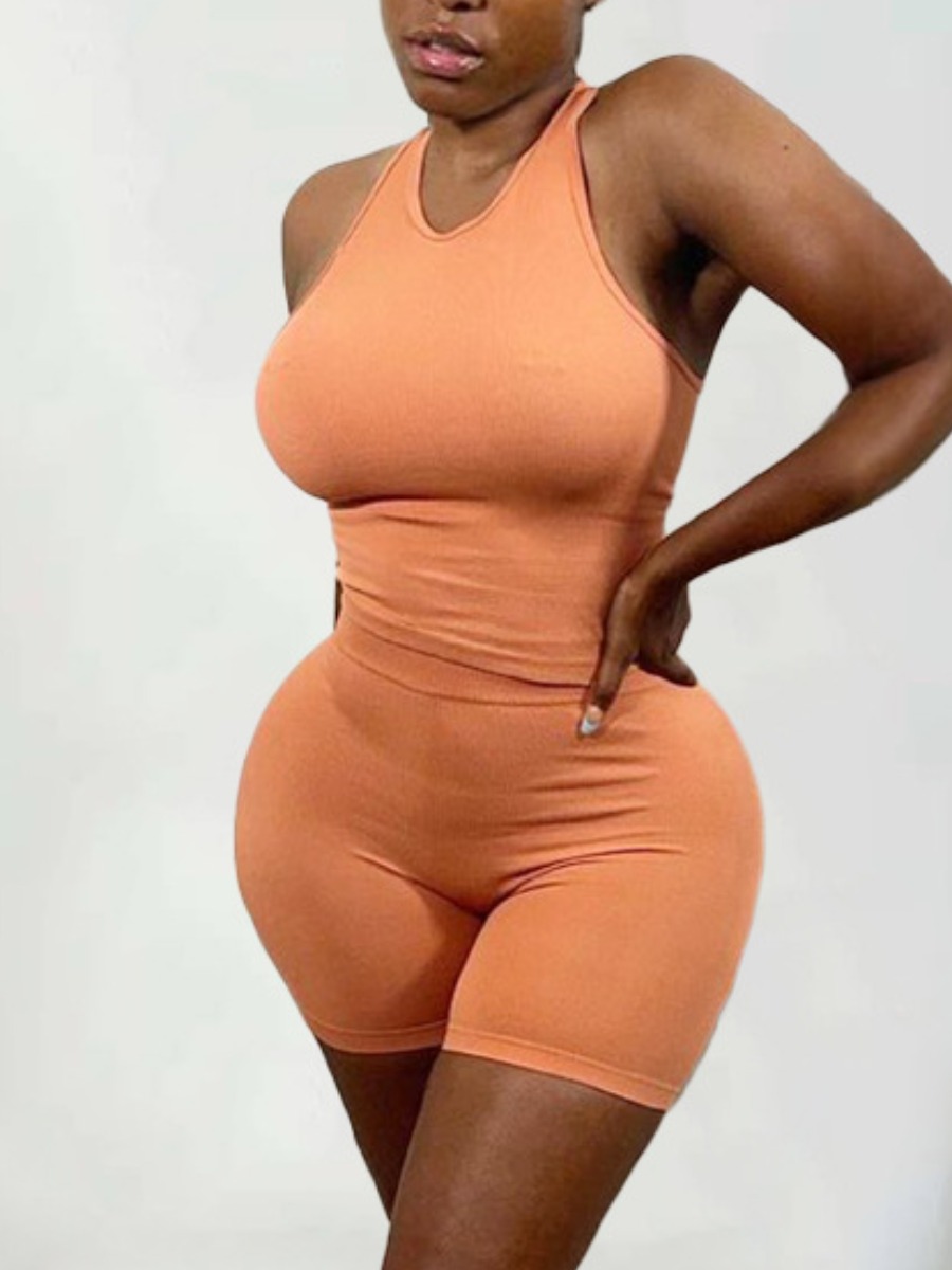 

Lovely Casual U Neck Basic Skinny Croci Two Piece Shorts Set