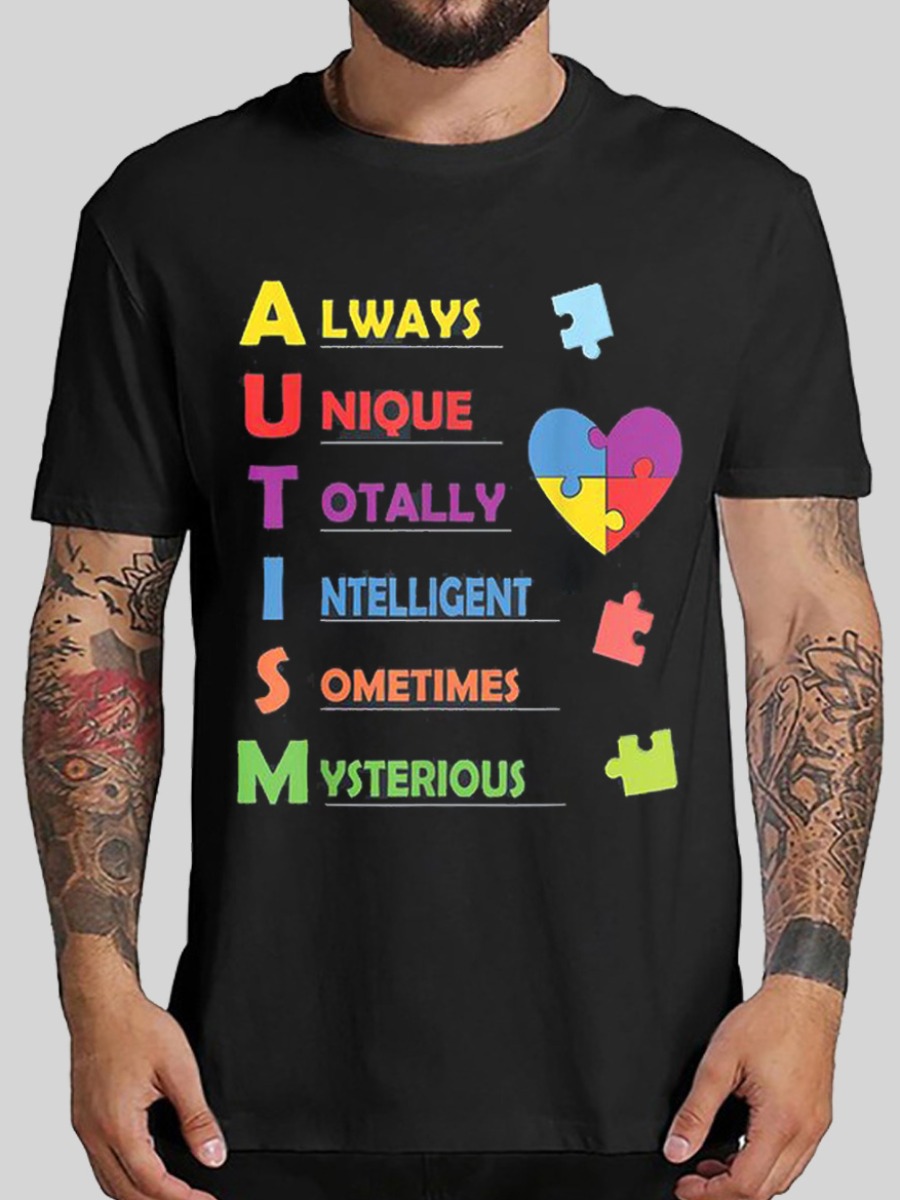 

LW Men Casual Heart-shaped Letter Print Black T-shirt