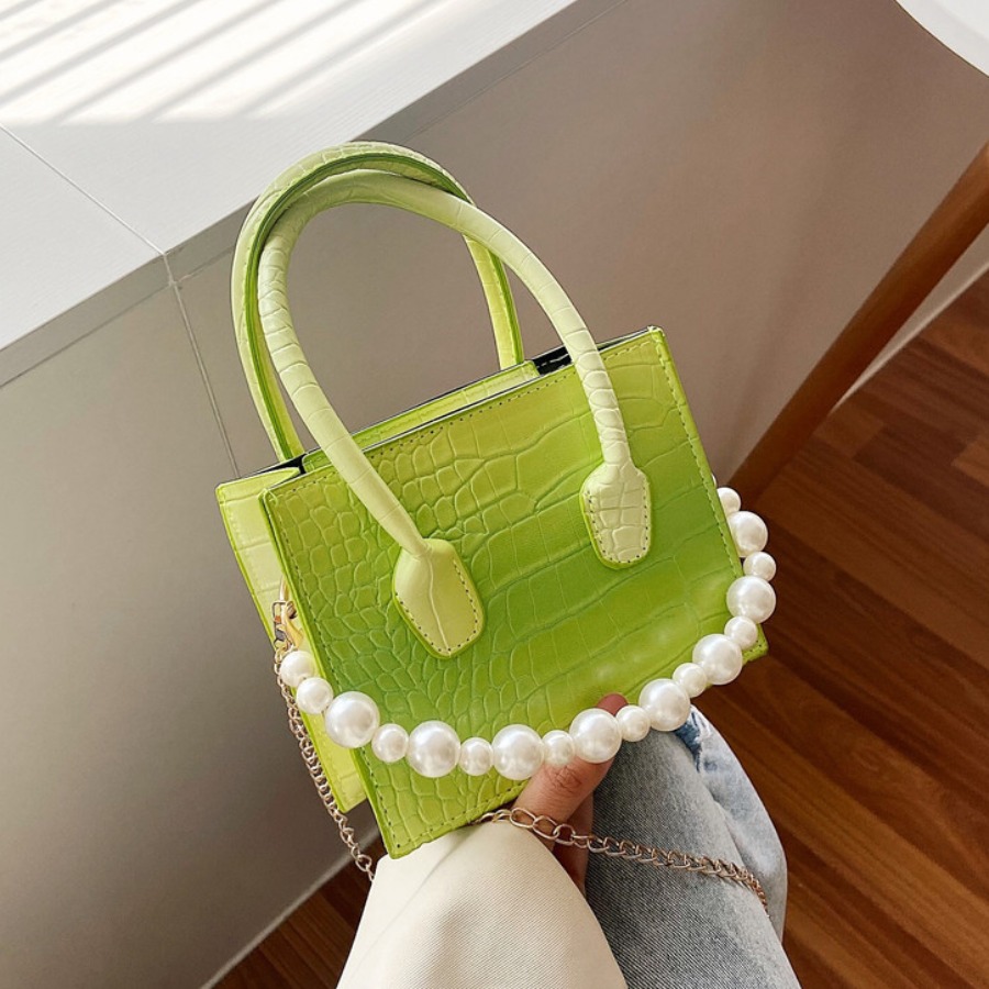 

Lovely Casual Pearl Decoration Green Messenger Bag