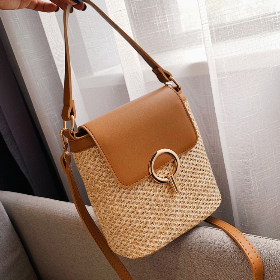 

LW Casual Metal Accessories Decoration Brown Crossbody Bag