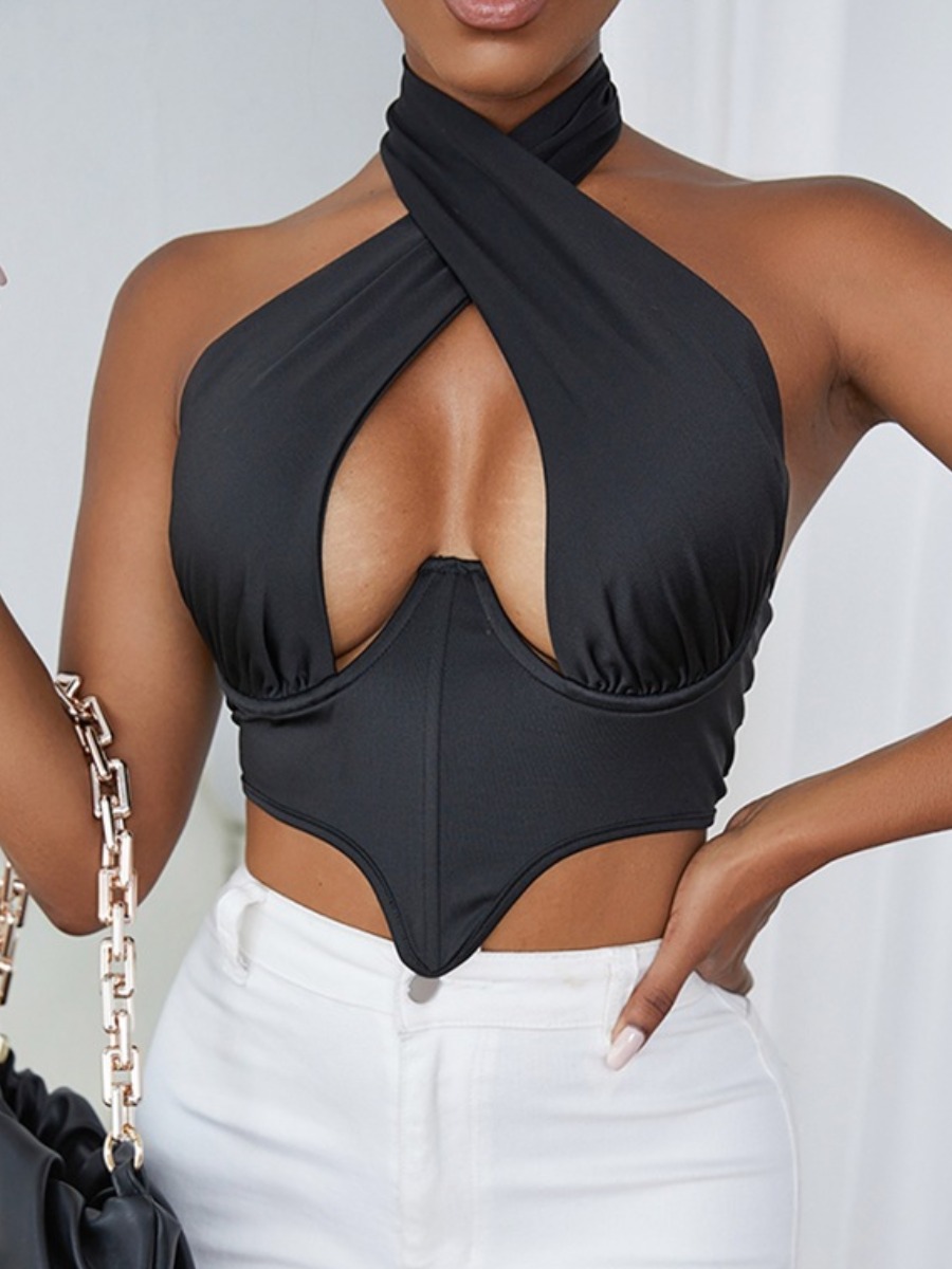 

Lovely Sexy Bandage Hollow-out Design Black Camisole
