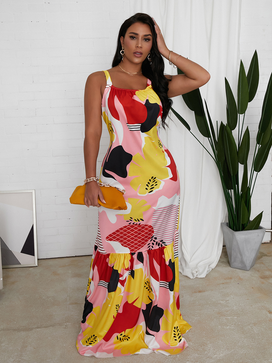 

Lovely Casual Print Patchwork Multicolor Ankle Length A Line Dress, Multi
