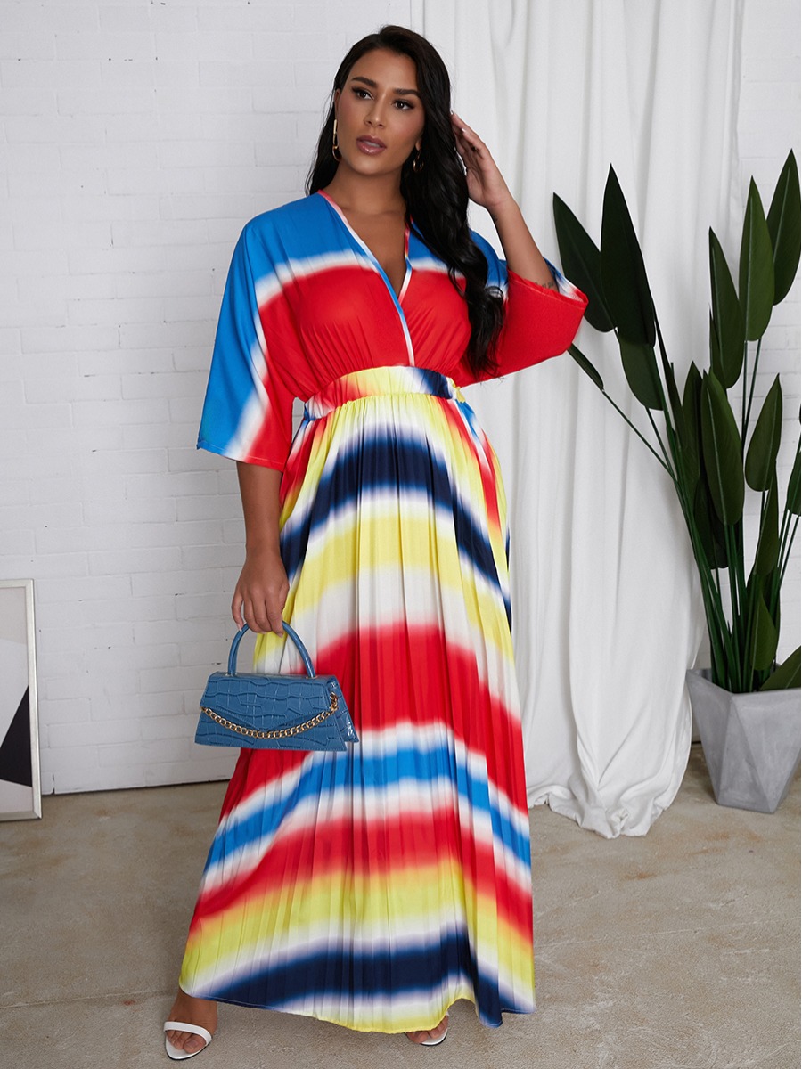 

Lovely Boho Batwing Sleeve Tie-dye Multicolor Ankle Length Dress, Multi