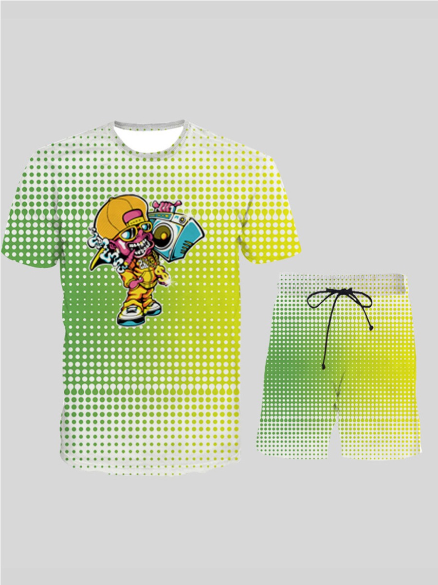 

Lovely Men Casual Gradient Print Drawstring Yellow Two Piece Shorts Set