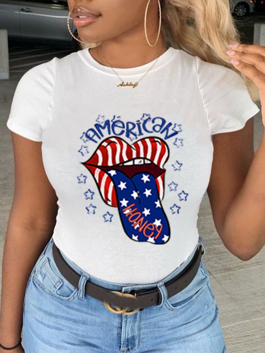 

Lovely Casual Letter Lip Print White T-shirt