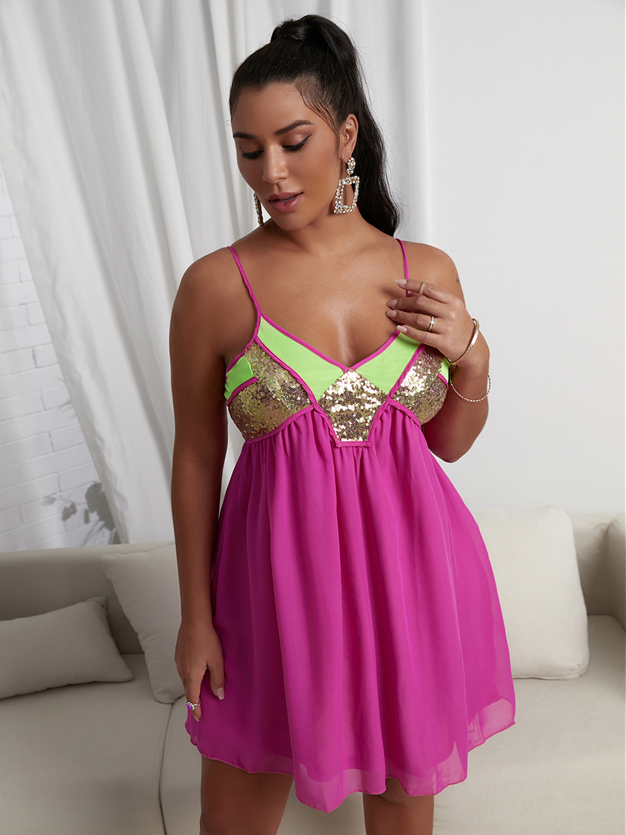 

Lovely Casual Flounce Design Patchwork Rose Red Mini Dress