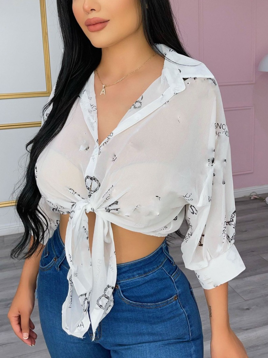 

Lovely Casual Dropped Shoulder See-through Black Blouse