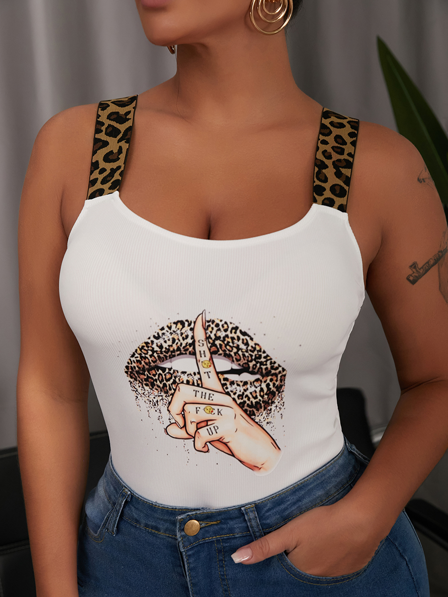 

Lovely Street Leopard Lip Print White Camisole