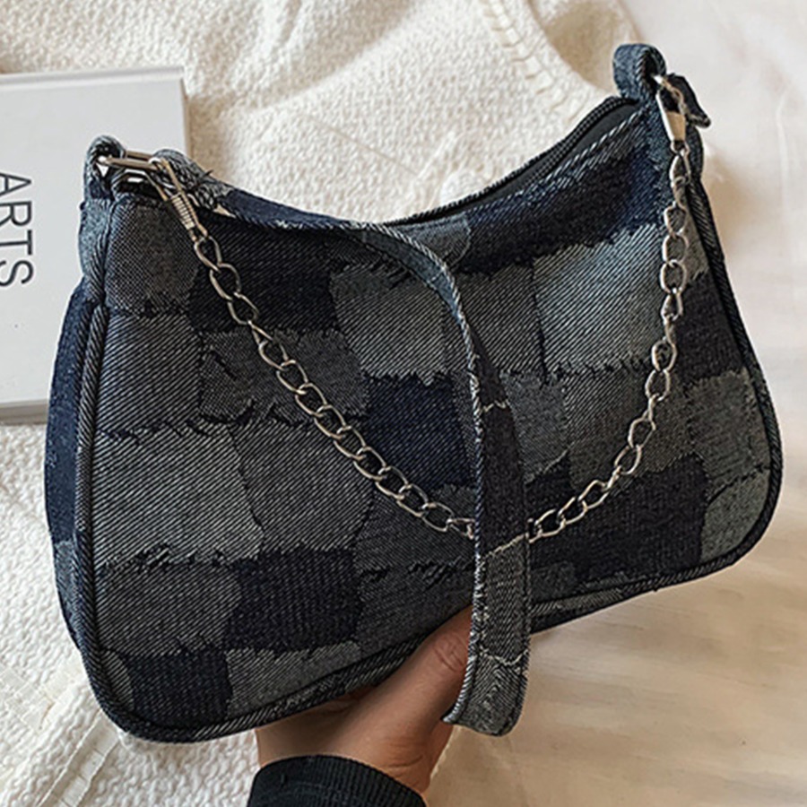 

Lovely Casual Chain Strap Patchwork Blue Shoulder Bag