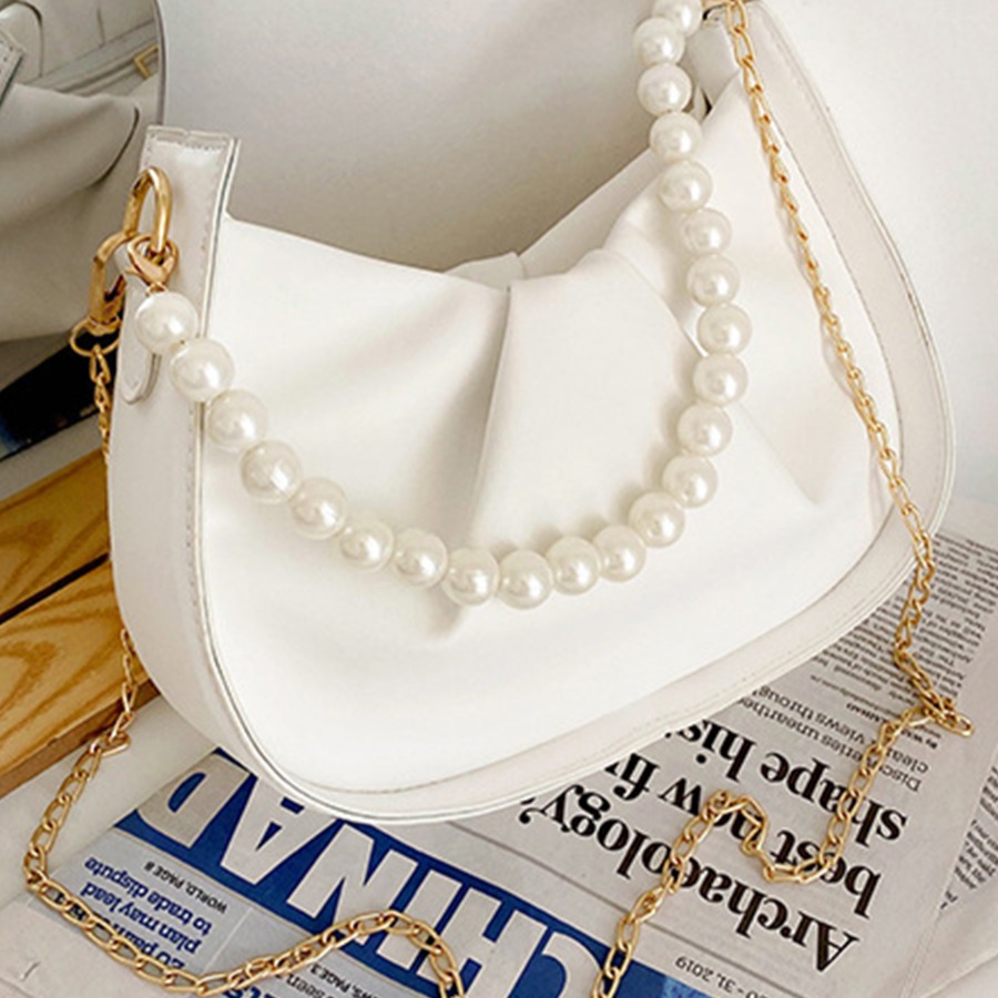 

Lovely Casual Pearl Decoration White Shoulder Bag
