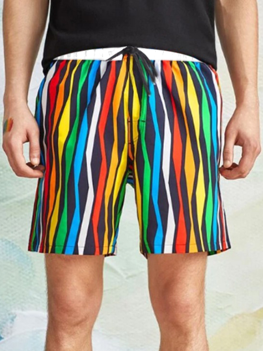 

Lovely Men Sporty Striped Drawstring Multicolor Swimming Trunk, Multi