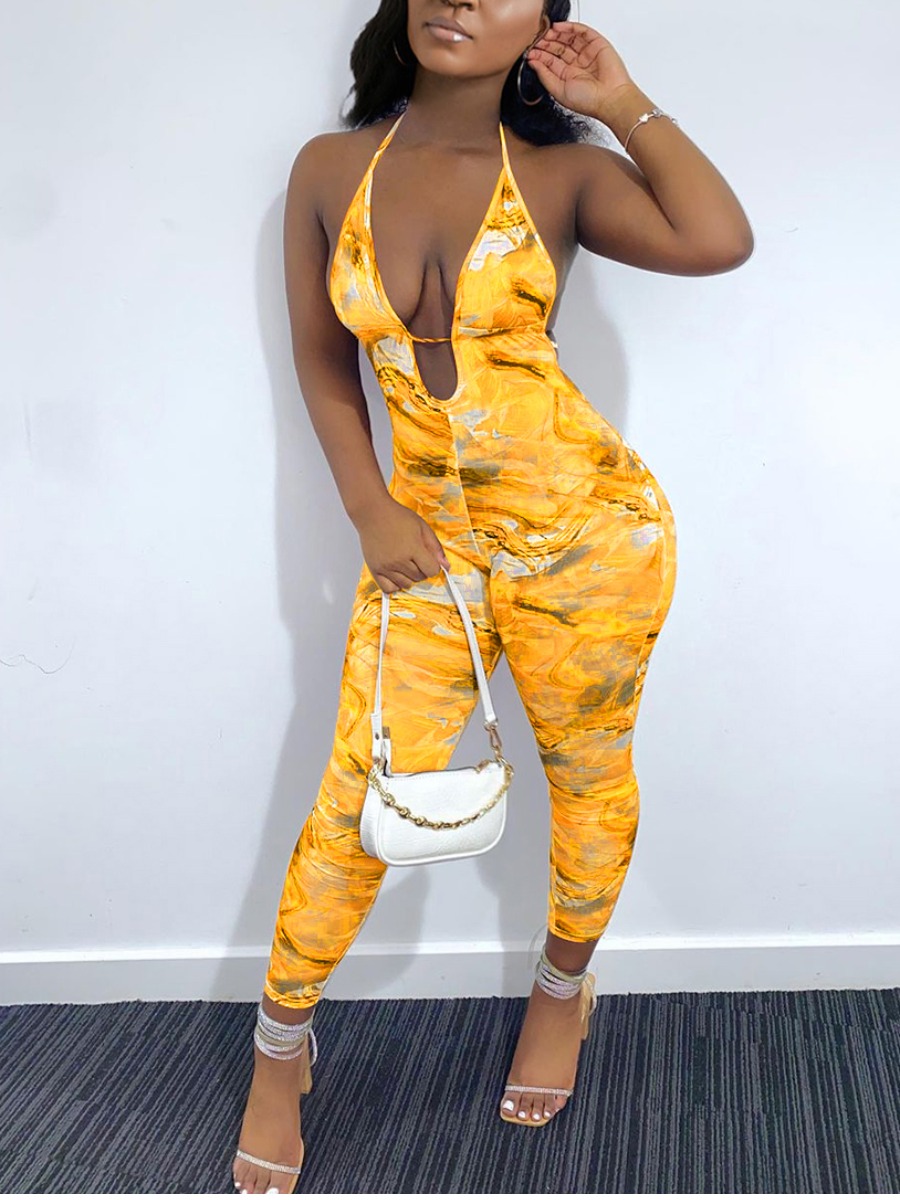 

LW Street Backless Print Yellow One-piece Jumpsuit
